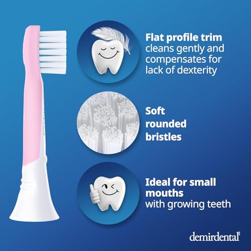 demirdental Kids mini Toothbrush Heads Compatible with Philips Sonicare Kids Toothbrush Heads - Replacement Heads mini Sensitive - Brush Heads mini from Ages 3 to 6 - Pink - Replaces HX6038-8 Pack