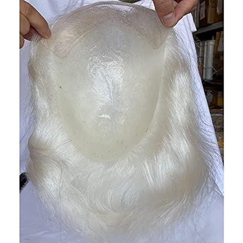 Dreambeauty 100% Real Human Hair Toupee for Men 10x8 inch, European Human Hair Lace Front Natural Hairline Hair Pieces 0.08mm Thin Skin PU V-looped Men's Hair Replacement System (White Color)