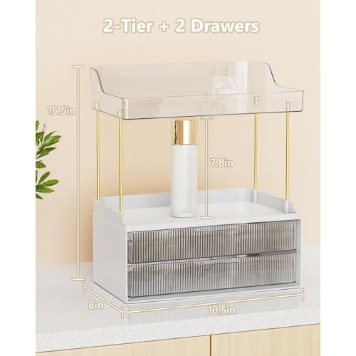 Bathroom Organizers and Storage, Makeup Organizer (Sturdy Durable Attractive), Ideal for Vanity, Countertop, Counter, Perfume, Skincare, Cabinet, Cosmetic, Dresser Organizer (white)