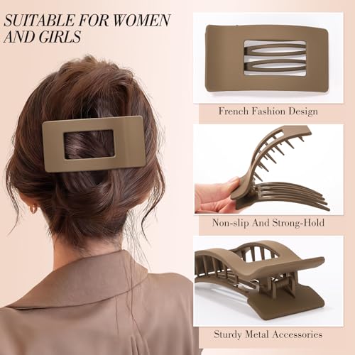 Obeoby 8 PCS Flat Hair Clips for Women, Medium Lay Flat Claw Clips for Thick Thin Hair French Hair Accessories Barrettes