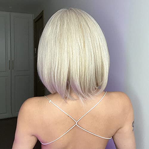 Platinum Blonde Bob Synthetic Wig for Women, Short Straight Hair with Bangs, Heat Resistant for Daily Party Use (Platinum Blonde, 12 inch)