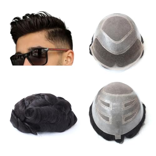 Toupee for Men Lace+PU Base Real European Human Hair Pieces for Mens Hair Prosthesis Patch Units Hair Replacement System for Men (8x10)