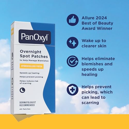 PanOxyl PM Overnight Spot Patches, Advanced Hydrocolloid Healing Technology, Fragrance Free, 40 Count Pack of 1