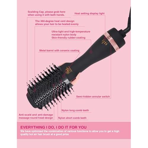 Hair Dryer Brush Blow Dryer Brush in One, 4 in 1 Ionic Hair Dryer and Styler Volumizer with Oval Titanium Barrel, Hot Air Straightener for Smooth Frizz-Free Blowout
