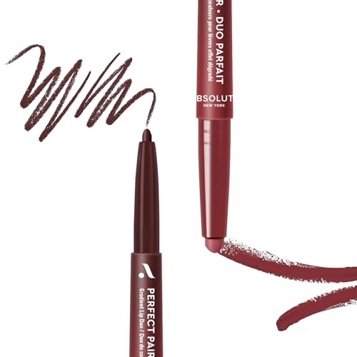 Absolute New York ALD07 Perfect Pair Lip Duo, Fuller and Poutier Lips, Deeper Shade For Lip Contouring, Satin Lipstick and Lip Liner