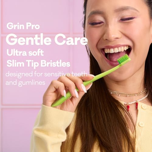 Grin Pro Gentle Care Extra Soft Toothbrushes for Adults ? Travel Toothbrush Set with 4784 Dense Slim Tip Bristles - Comfortable Grip - Perfect for Sensitive Teeth & Gums ? 2 Count (1 Pack Set)