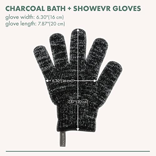 EcoTools Charcoal Bath + Shower Gloves, Exfoliating Gloves Remove Dead Skin & Cleanse Whole Body, Bath Gloves Infused With Charcoal To Scrub & Purify Skin, Cruelty Free, 1 Pair (2 Gloves)