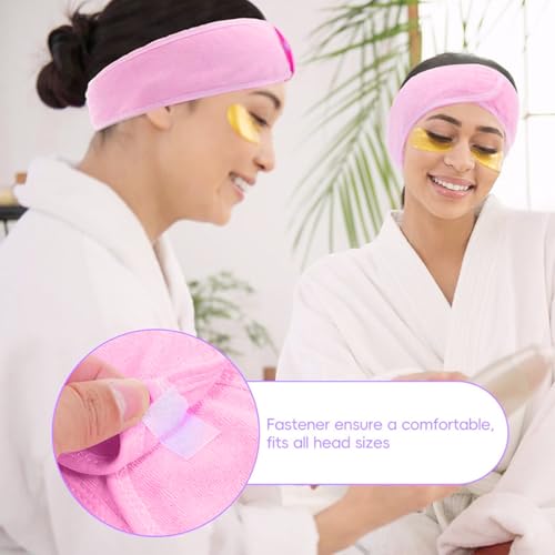 30 Pack Spa Headband Bulk Spa Facial Headband Adjustable Skincare Head Wrap with Non Slip Tape for Washing Face Makeup Shower Sport Facial Mask Yoga,Pink