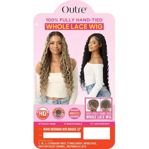 Outre 100% Full Hand Tied Whole Lace Wig - Boho Mermaid Box Braid 32" (OFF BLACK 1B)