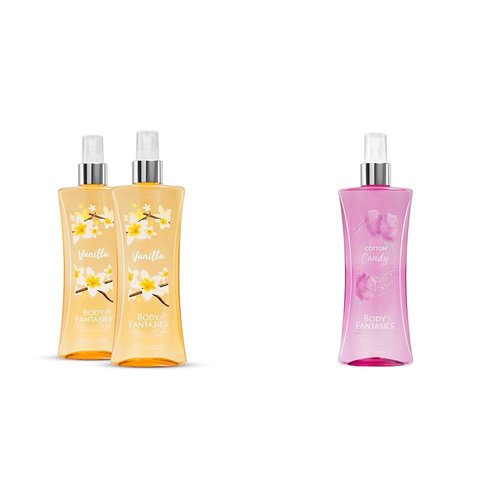 Body Fantasies Signature Fragrance Body Spray, Vanilla, 8 fl oz (Pack of 2) & Signature Fragrance Body Spray, Cotton Candy, 8 Fluid Ounce