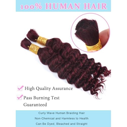 Burgundy Human Braiding Hair for Boho Braids 2 Bundles 20 Inch 100g 99J Deep Water Wave Bulk Human Hair for Braiding Wet and Wavy Curly Bundles No Weft Micro Braiding Hair Human Hair Extensions