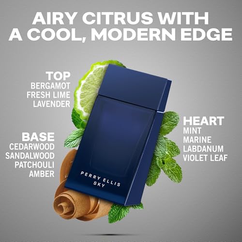 Perry Ellis Sky Eau De Toilette Spray for Men - Mens Cologne, Long Lasting Perfume, EDT, Fragrance with Notes of Bergamot, Lime & Cedarwood - 3.4 fl oz (100 mL)