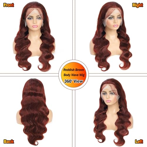 Long Reddish Brown Wig Human Hair 13x4 HD Transparent Lace Front Wigs 200% Density Glueless Wgs Pre Plucked with Baby Hair Auburn Red Colored Lace Frontal Wigs for Women 30 Inch.