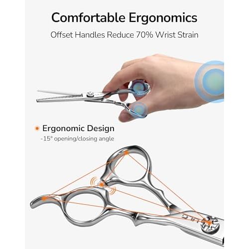 ULG Hair Cutting Shears & Thinning Scissors Kit, Japanese 440C Stainless Steel, Professional Barber Scissors Set for Home and Salon, 6.7-Inch 2.2oz Lightweight, Ergonomic Offset Handles