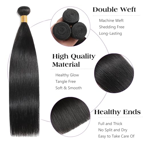 Raw Human Hair Bundles Straight Weave Bundles Human Hair 24 26 28 Inch Long Straight Virgin Hair Soft Silky Glossy Brazilian Remy Bundle Weft Human Hair Extensions