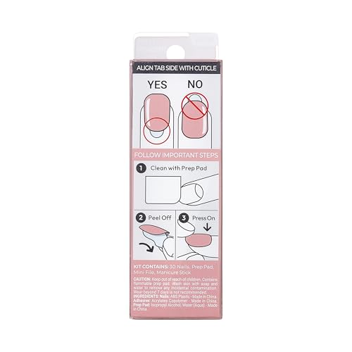 KISS imPRESS No Glue Mani 30 Pcs Press On Nails, Easy Apply, Hassel-Free Removal, Simple Peel & Press, Essential Tools Included, Prep Pad, 1 Manicure Stick, 1 Mini File (Magic U)