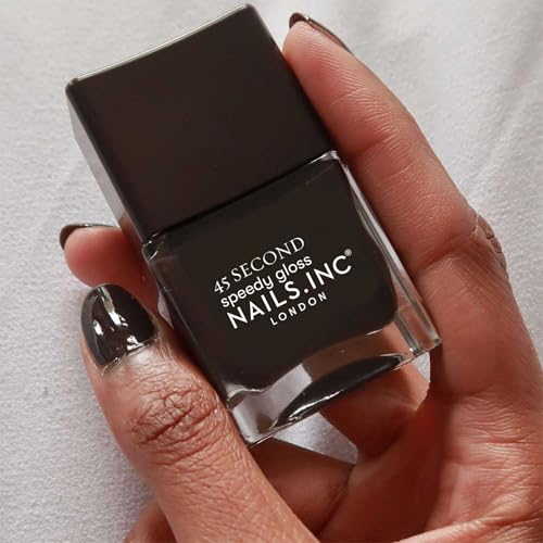 Nails Inc 45 Second Speedy Gloss, Chelsea, Dark Brown, Glossy, No Chip, Long Lasting, Quick Dry, Air Dry, Professional Manicures & Pedicures, Fingernails & Toenails, Vegan Nail Polish, 0.47 Fl Oz
