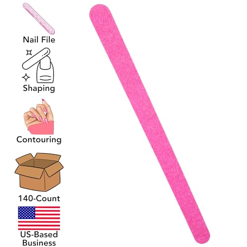 Iconikal 140-Pack Hot Pink 2-Sided Nail File, Manicure Pedicure Tool Wood Emery Board, 5-Inch for Filing, Shaping, Contouring