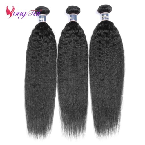Kinky Straight Human Hair Bundles 20 20 20 Inches Unprocessed Brazilian Yaki Straight Virgin Hair 3 Bundles Hair Extensions 1B Color