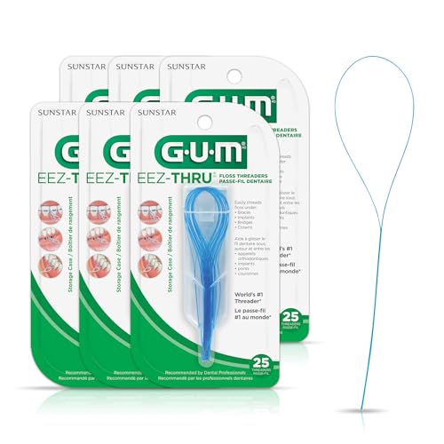 GUM EEZ-Thru Floss Threaders, Dental Flossers for Braces, Bridges, & Implants,25 Count(Pack of 6)
