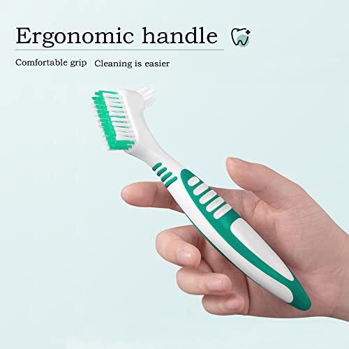 Denture Brush 4Pcs Denture Toothbrushes£¬Denture Cleaning Care Cleaning Brush £¬Double Sided Toothbrush£¬Multi-Layered Bristles and Rubber Anti-Slip Handle (Purple, Green, Blue, Orange)