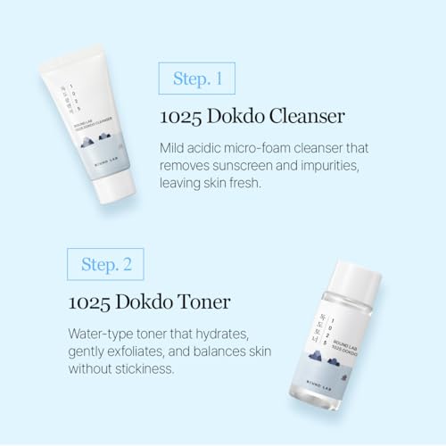 ROUND LAB 1025 Dokdo Hydrating Mini Size Kit (Cleanser, Toner, Serum, Cream) | Deep Hydration for Dry Skin | Gentle, Lightweight Routine for Daily Moisture & Soothing Care