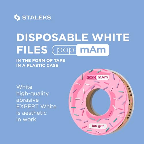 STALEKS PRO Disposable White Abrasive Tape papmAm Expert ? 180 Grit ? 7m Roll ? Glueless Replaceable Abrasive for Plastic Case ? Professional Nail Shaping ? Manicure & Pedicure