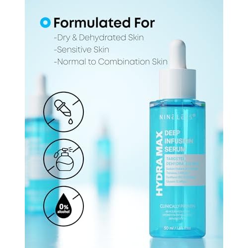 NINELESS HYDRA-MAX Deep Infusion Serum ?48hr Korean Hydrating Face Serum with Hyaluronic Acid, Panthenol - 5 Ceramides -Deep Moisture, Fast Absorbing, All Skin Types, 1.69 fl.oz.