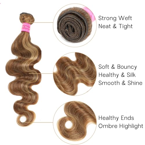 Bundles Human Hair Body Wave Hair Weft 18 20 22 24 Inch Raw Unprocessed 12A Virgin Human Hair Bundles Remy Hair Bundles Ombre Honey Brown Bundles Human Hair
