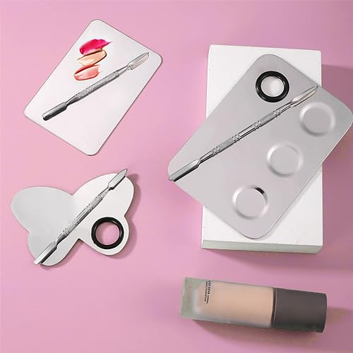 Makeup Mixing Palette, KissDate Makeup Spatula Palette with Foundation Spatula, Stainless Steel Makeup Palette Mixing Tray Nail Art Foundation
