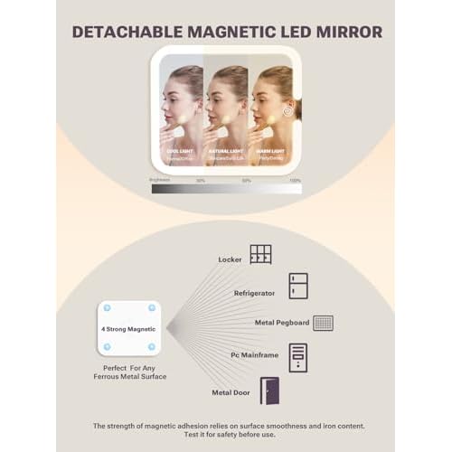 Makeup Box with Double Drawers and A Detachable Lighted Mirror, Waterproof Travel Train Case, Cosmetic Organizer and Makeup Suitcase with Adjustable Dividers, Magnetic LED Mirror (Sparkling Pink)