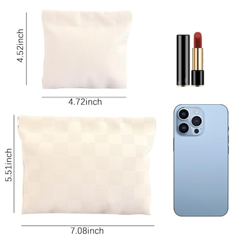 LYDZTION 2 Pieces Checkered Leather Makeup Bag Set for Women, Portable Cosmetic Bag Travel Toiletry Bag Organizer Waterproof Small Makeup Bag Aesthetic Accessories Storage Bag for Women-White