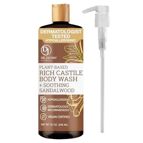 Dr. Jacobs Naturals Castile Sandalwood All-Natural Body Wash for Moisturizing Dry and Sensitive Skin with Plant-Based Ingredients with Pump - 32 Ounce