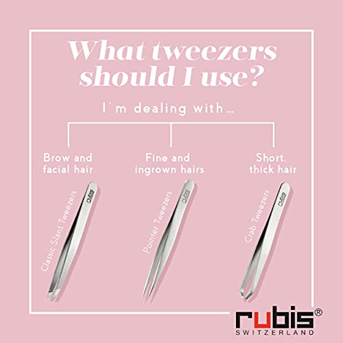 Rubis Classic Diamond Coated Tip, Stainless Steel Slanted Tweezers for Precise Eyebrows and Hair Removal, The Precious Stone Collection,1K102DT, Polished Silver