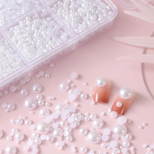 14000 Pcs Flat Back Pearls for Crafting with B7000 Glue White Half Pearl Beads for Jewelry Making Beads for Nails Party Face Clothes Shoe Balloon Birthday Decorations Cup DIY 2/3/4/5/6/8mm