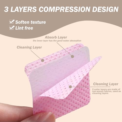 KINGMAS 600Pcs Lint Free Nail Wipes, Non-Woven Fabric Nail Polish Remover Cleaning Pads Lash Extensions Glue Cleaning Wipes Salon Supplies (Pink, Blue, Purple)