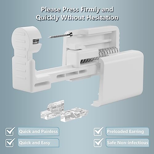 Ear Piercing Kit, Anzero 2 Pcs Disposable Ear Piercing Gun with Preloaded Ear Stud, at Home Self Ear Piercing Gun Kit - 5MM Earrings Stud