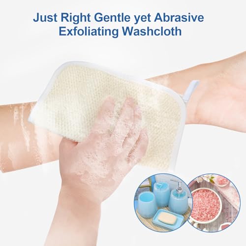 Exfoliating Washcloth (3 Pack), Shower Cloth for Body and Face Exfoliator Scrubber, Two Sides Exfoliate Shower Rag Wash Cloths Nylon Cotton Loofah Sponge Scrub Towel estropajos para el cuerpo