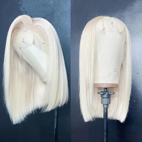 Glueless Wigs Human Hair Grey White Platinum Blonde Wigs for White Women 14'' 13x4 Lace Front Wigs with Baby Hair Pre plucked Frontal and Bleached Knots 60# Gray Ash Blonde Bob Wigs 150%