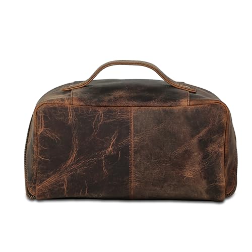 KomalC Luxury Leather Men¡¯s Toiletry Travel Bag ? Handmade Shaving Kit with Waterproof Interior, Spacious Storage & Carry Handle ? leather travel Kit Bag for Men & Women