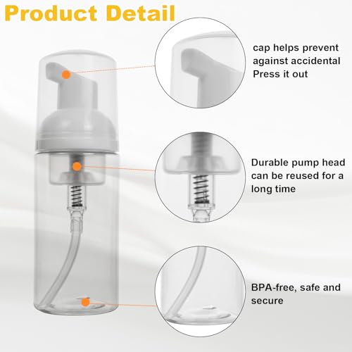 2oz Travel-Sized Foaming Pump Bottles, 4PCS Empty Foam Pump Bottle, Refillable Travel Size Mousse Bottle, Hand Soap Shampoo Lash Shampoo Foaming Soap Dispenser, BPA Free(Clear)