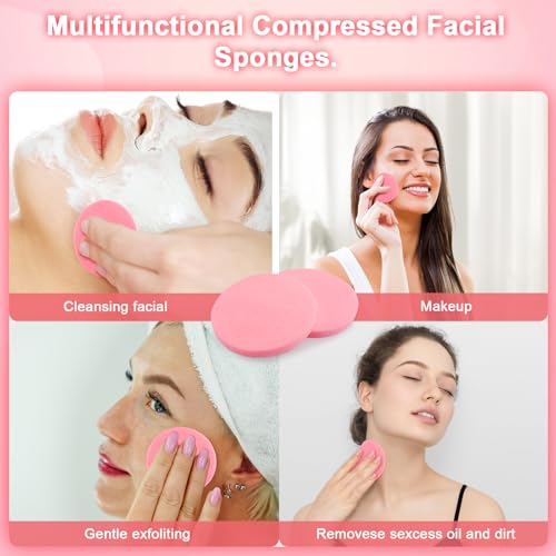 HOFASON 100 Pieces Compressed Facial Sponge for Esthetician Supplies Individually Wrapped Makeup Removal Sponge Pads, Exfoliating Face Wash Sponge Disposable for Women Cleansing Spa Beauty Supplies