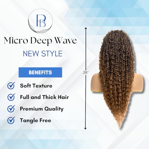 PIB Single Full Lace Braid Wig ? Micro Water Wave Box Braided Wigs, Knotless Braided Wigs for Black Women, Curly Hair Wig (#1B30 Off Black and Brown, 26")