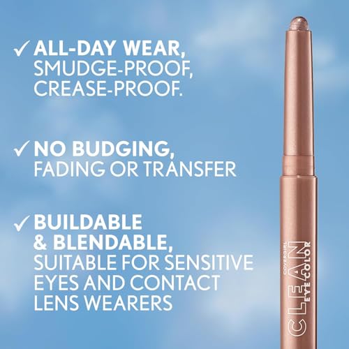 COVERGIRL Clean Eye Color, French Violet, Eyeshadow Sticks, Ultra Creamy Formula, Lightweight, Buildable Formula, Lasts All Day, Smudge-Proof, 0.05oz