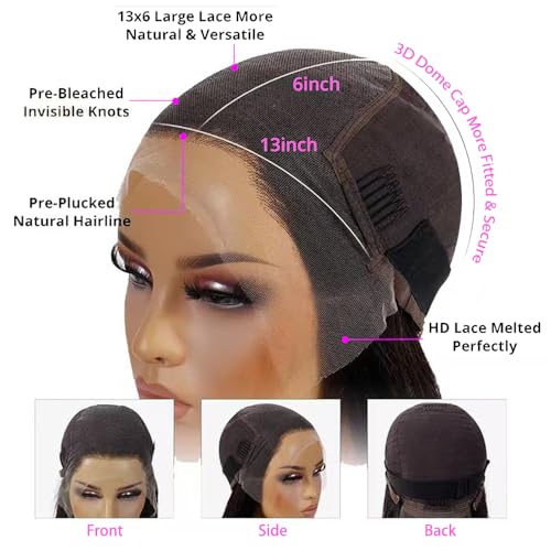 Kinky Straight Wig 13x6 Lace Front Wigs Human Hair 32 Inch Yaki Straight Human Hair Wig 200% Density Lace Front Human Hair Wigs for Black Women
