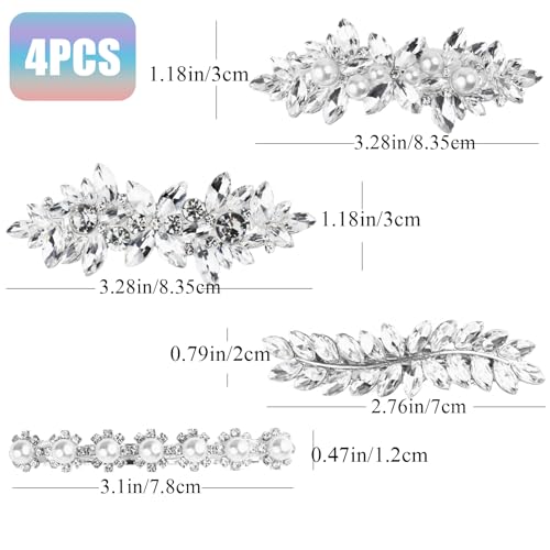 4pcs Rhinestone Pearl Wedding Hair Clips Silver New Bride Bridesmaid Spring Clips French Hairpins Elegant Floral Stylish Accessories Gift for Women Girls