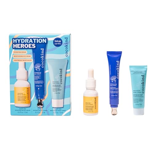 Cocokind Hydration Heros Set | Milky Ceramide Hydrating Serum, Eye Cream with Cooling Metal Applicator Tip, Lightweight Electrolyte Moisturizer | Hydrate, De-Puff, Calm, Balance | 3 Count