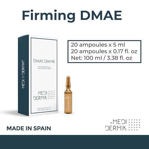 MEDIDERMIK FIRMING DMAE. DMAE Dermik helps improve the appearance of photo aged skin especially when flaccidity is present. 20 ampoules x 5 ml / 20 ampoules x 0,17 fl. oz