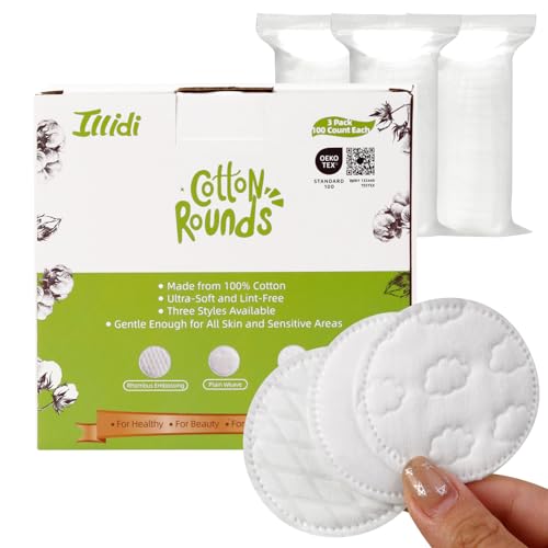 Boxed 300-Count Embossed Cotton Rounds ? 3 Unique Patterns, Lint-Free, Dual-Sided, Soft & Durable, Ideal for Makeup Removal, Skincare, Nail Polish, and Baby Care