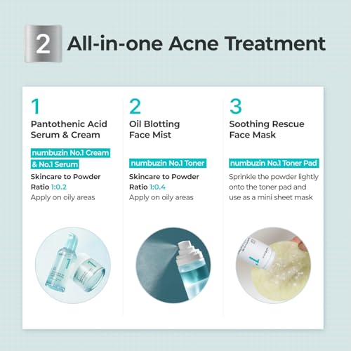 numbuzin No.1 Powder | Pantothenic B5 Active Drying Powder | Spot Treatment Acne, Pantothenic Acid, Niacinamide, Madecassoside | Excess Oil Control, Flattens Cystic Acne, Breakouts | 0.24 oz.